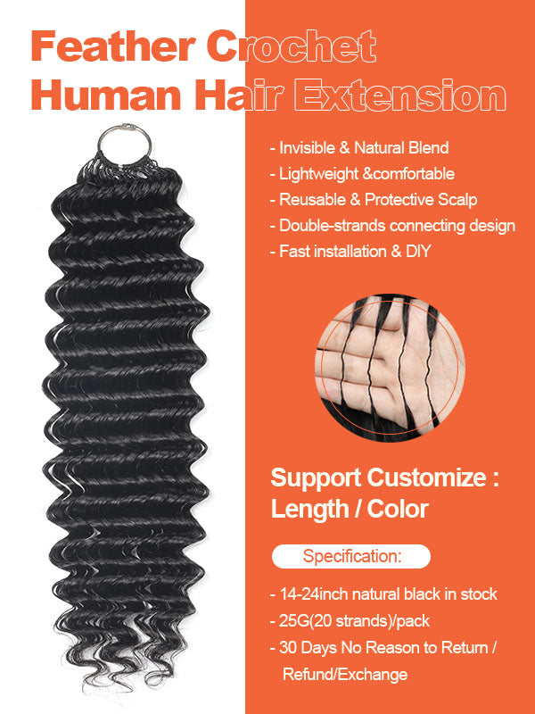 Deep Wave Feather Crochet Human Hair Extensions – Natural Black | Coliki Hair