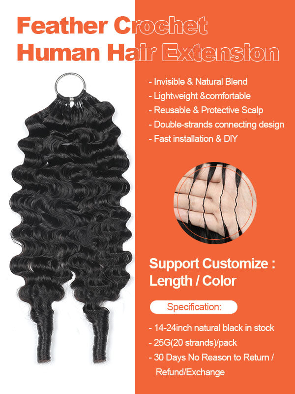 Burmese Curly Feather Crochet Human Hair Extensions – Natural Black | Coliki Hair