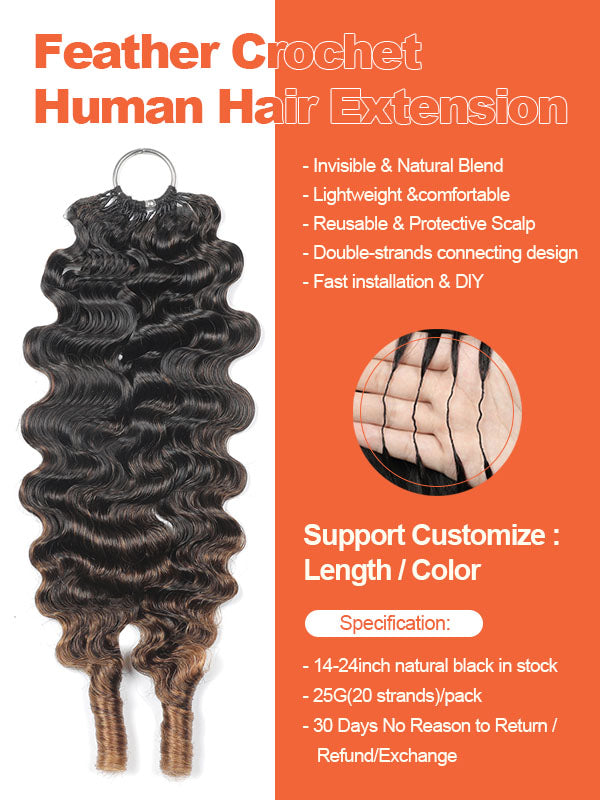 Burmese Curly Feather Crochet Human Hair Extensions – T30 | Coliki Hair