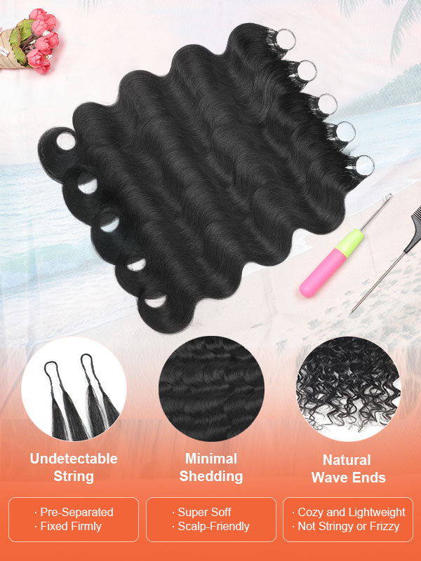 Body Wave Feather Crochet Human Hair Extensions – Natural Black | Coliki Hair