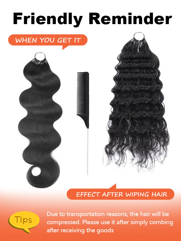 Body Wave Feather Crochet Human Hair Extensions – Natural Black | Coliki Hair