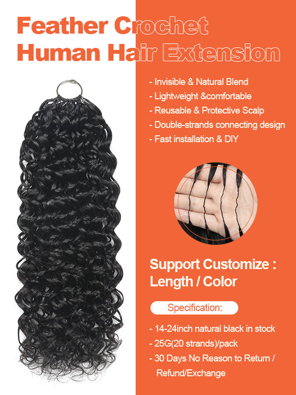 Water Wave Feather Crochet Human Hair Extensions – Natural Black | Coliki Hair